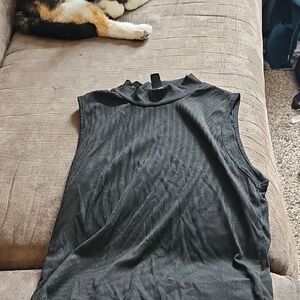 Daisy Black Ribbed Mock Neck Tank